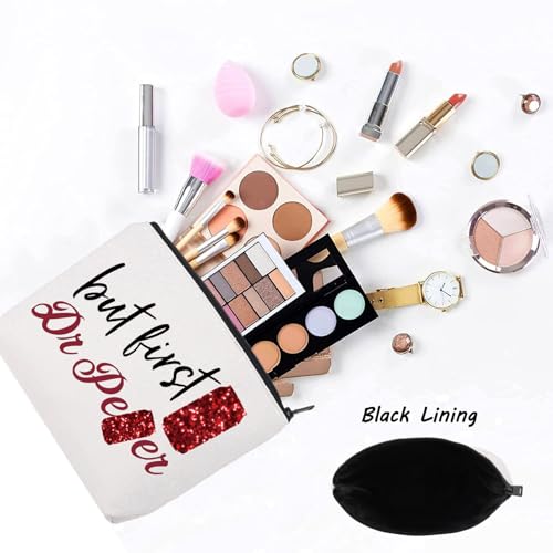 LEVLO Funny Drinks Lover Cosmetic Make Up Bag Drinks Fans Gift But First Drink Makeup Zipper Pouch Bag For Friend Family (First Pepper)3