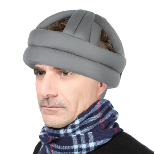 Casque de Sécurité Adults Casque de Protection Personnes Âgées Réglable Chapeau de Sécurité en Coton Casquette Protection Anti Choc Vieillard Bonnet Protection de Tête Anti-Collision (Gris Lacet)