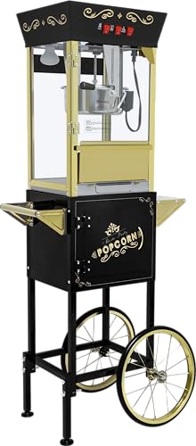 Image of Popcorn Machine with Cart & Wheels - Popcorn Maker Machine with 14OZ Stainless Steel Kettle, Pop corn Machine Maker for Home, Parties, Movie Theater, Black