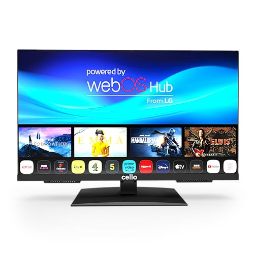 Cello C2424WSH Smart TV de 24 Pulgadas con sintonizador Triple (DVB-C/-S2/-T2) sin Marco, Bluetooth, WebOS de LG, Sonido Pitch, Disney+, Netflix, Paramount + Fabricado en Europa [2025]