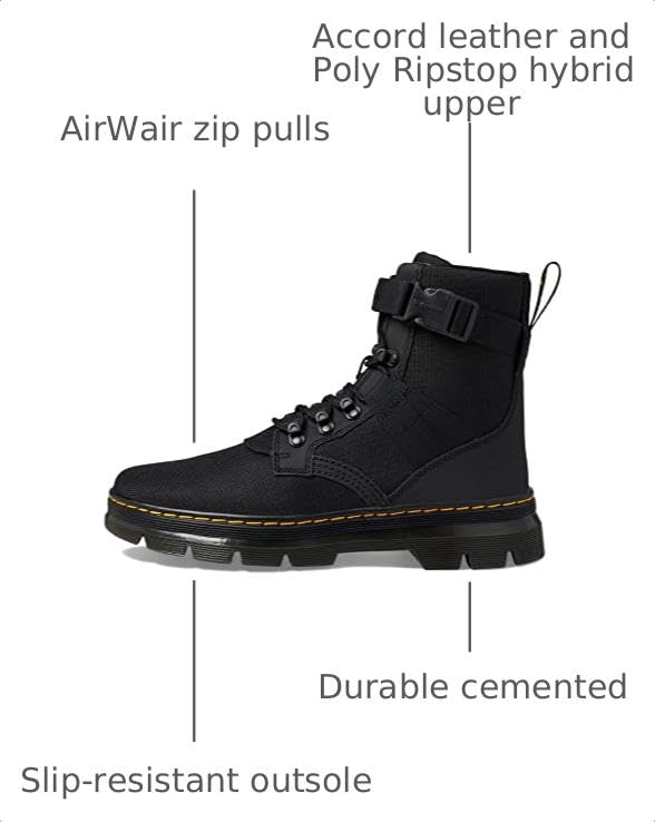 Image of Dr. Martens Combs Tech II - Unisex Boots - Leather and Synthetic Upper - Round-Toe Silhouette - Buckle Closure Black UK 12 (US Men's 13) Medium