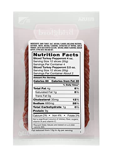 Bridgford Sliced Turkey Pepperoni, 70% Less Fat, Gluten Free, 4 Oz, (Pack Of 4) #TOP2