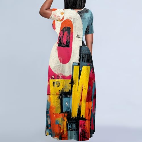 Image of PinkPatty Plus Size Dress for Women Casual Crew Neck Short Sleeve Maxi Dress Oversized Summer Beach Dresses with Pockets