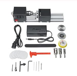 Onetuon Mini Lathe Beads Polisher Machine DIY CNC Machining for Table Woodworking Wood DIY Tool Lathe Standard Set 6 in 1 (Black)