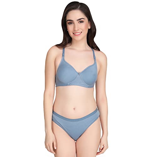 Image of Non Padded Bra Panty Set - Made of Pure Cotton Full Coverage Non Wired Seamless Pushup Soft Cup for T-Shirt Saree Dress Sports Garment for Daily Use Everyday
