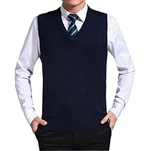 Jersey de cachemira sin mangas para hombre chaleco de lana azul marino en talla XXL