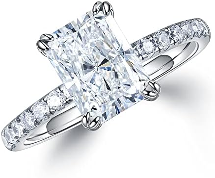 MOOSEA 2ct Radiant Cut Moissanite Rings for Women, D Color VVS1 Clarity Lab Created Diamond Rings 14K White Gold Vermeil Double Claw Moissanite Engagement Rings for Women Wife Girlfriend Gifts