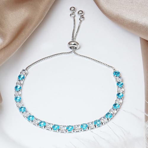 Buywis Tennis Bracelet for Women Birthstone Cubic Zirconia Bracelet Silver Silder Bracelet Birthday Jewellery Graduation Gifts March Birthstone - Image 7