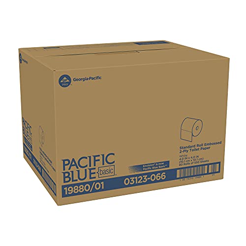 Pacific Blue Basic 2-Ply Embossed Toilet Paper (Previously Branded Envision) 19880/01 550 Sheets Per Roll 80 Rolls Per Case #TOP6