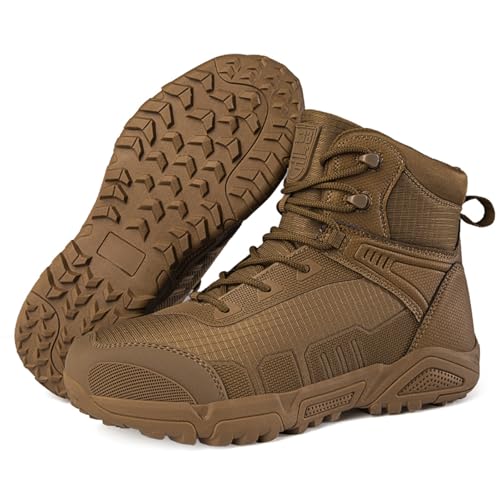 Men's Waterproof Leather Military Tactical Boots 6 Inch Lightweight Non Slip Outdoor Hiking Combat Motorcycle Boots for Desert Jungle Backpacking