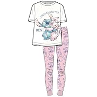Disney Stitch & Angel Ladies 2-Piece Cotton Pyjamas Set – Soft and Cosy Sleepwear with Long Sleeve Top and Printed Bottoms - Size 16-18