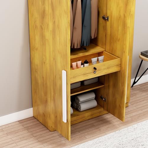 Image of Bniture 3 Door Wardrobe for Bedroom with Lockable Door & Hanging Space | Almirah for Clothes with Elevated Bottom Base | Wardrobe for Storage | 3 Years Warranty (Giant Wood, HXWB111)