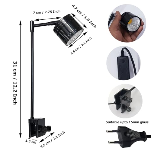 Image of JAINSONS PET PRODUCTS 10W Aquarium Clip-On LED Spotlight - High Intensity COB Light for Fish Tanks | Adjustable Arm with Clamp Mount | Energy Efficient Lighting for Planted & Freshwater Aquariums