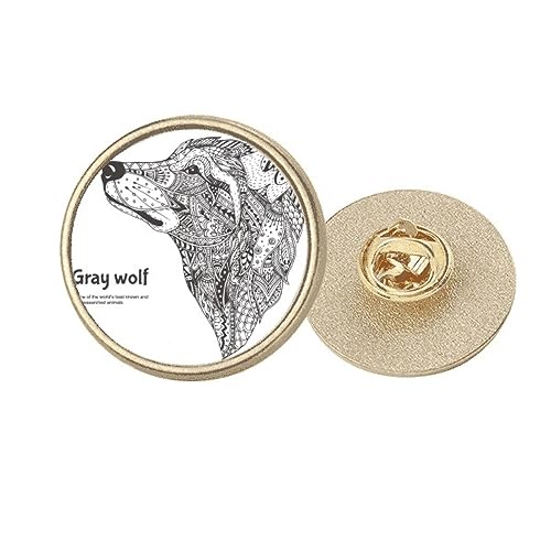 Broche ronde en métal doré Art déco Gray Wolf Friend Company taille M pour veste et écharpe