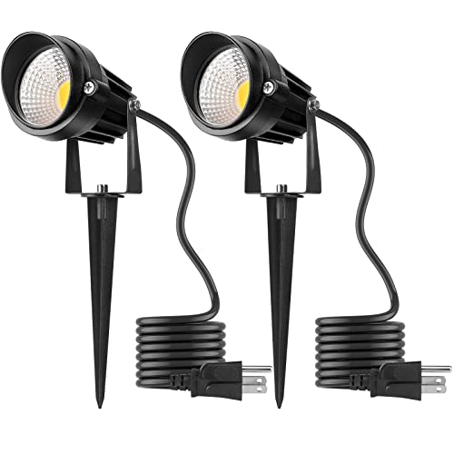 Warm White Spot Lights Outdoor, 12W 3000K Landscape Spot Lights, Ip65 Waterproof Garden Lighting, Metal Case Cob Led Lights For Lawn Lamp Us 3- Plug Yard Christmas Decoration With Stakes(2 Pack) #TOP27