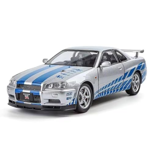 Image of LONGMIRE Metal Pull Back Diecast Car Pull Back Model with Sound Light Boys Gifts Toys for Kids Pack of 1, Multicolor (Nissan Skyline R34)