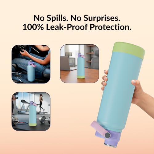Image of Rabitat Hyde Personalized Vacuum Insulated Stainless Steel Water Bottle 1000 ml | Double Wall Vacuum Insulation | 18 /8 Food Grade Steel | Leak Proof | Wide Mouth | Ring Handle | BPA Free | Polar Blue