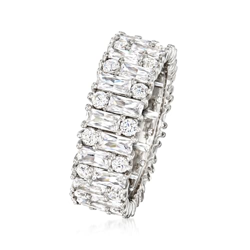 Ross-Simons 3.85 ct. t.w. Baguette and Round CZ Eternity Band in Sterling Silver3