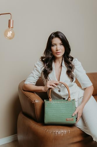 Bolsa Santorini Média Tote Croco Feminina Versátil, Fechamento em Zíper, Bolso Interno com Zíper, co