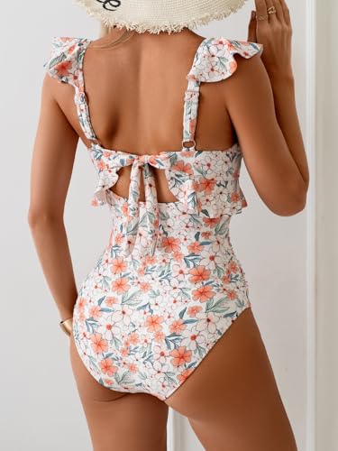 Image of Eomenie One Piece Swimsuit for Women Tummy Control Ruffle Bathing Suit V Neck Ruched Swim Suit Slimming Cutout Swimwear