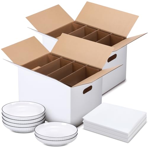 MotiMind 2 Sets Dish Moving Boxes with Divider Kits 15 x 12 x 10 Inches Dish Packing Box Kitchen Moving Boxes with 18 Foam Pouches for Dishes China Packing Supplies