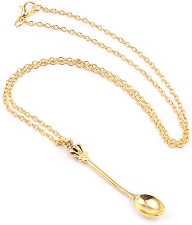 ZBOMR 3 PCS Spoon Necklace Vintage Crown Mini Tea Spoon Necklace Pendant Spoon Chain Royal Ibiza Spoon Necklace Pendant Suitable For Girls Women Ladies Rose Gold Silver Gold
