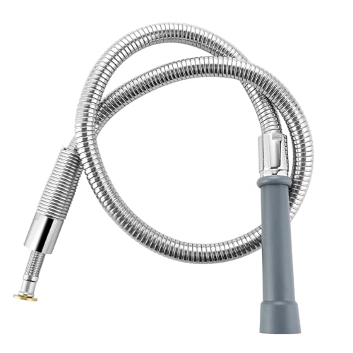 T&S Brass B-0044-H Pre-Rinse Hose Replacement – 44 Inch Stainless Steel Hose With Heat-Resistant Handle For Kitchen Sink