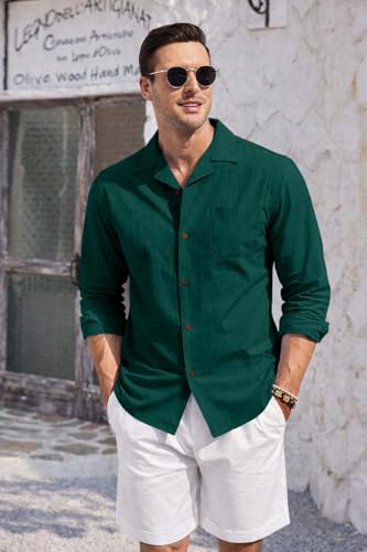 Image of Zombom Men's Cotton Blend Shirt with Full Sleeves Solid Pattern Cuban Collar Neck Line Regular Fit and Standard Length | Solid Shirt for Man Cotton | Shirts for Mans