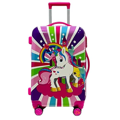 Image of JUNIOR JOE Polycarbonate 8 Wheels 360 Degree Kids Carry On Luggage Hardside Rolling Suitcase 24 Inches Travel Trolley Bag (Design-5), Pink