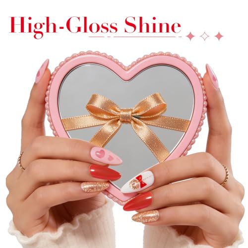 Image of AZUREBEAUTY Red Valentine's Nail Polish Set Quick Dry Silver Glitter Cat Eye 4 Colors Natural Fingernail with Top Coat DIY Salon Home no Gel Women Gifts