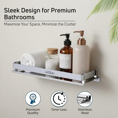 Image of ARQUIN Bathroom Shelf Organizer 5x15 Inch | 304 Grade Stainless Steel Bathroom Racks and Shelves | Wall Shelf for Bathroom Accessories Set | Storage Shelves Rack for Kitchen Shelves & Racks