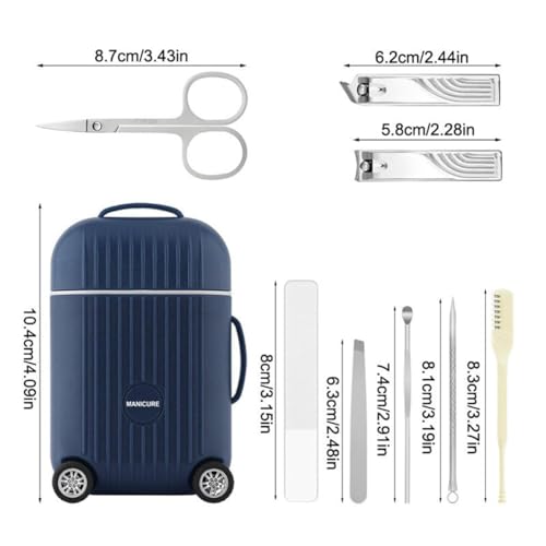 Image of 8-in-1 Manicure Kit - Stainless Steel Nail Clipper Set for Men & Women Mini Suitcase Professional Nail Care On-the-Go, Portable Design for Refined Manicure Experience (Blue)