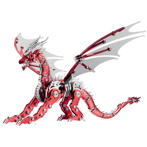 LONGPIN 3D Model Kits for Adults,Metal Dragon Puzzle Building Set,Collectible Mechanical Engineering Crafts for Home Office Decoration & Gift（Red）