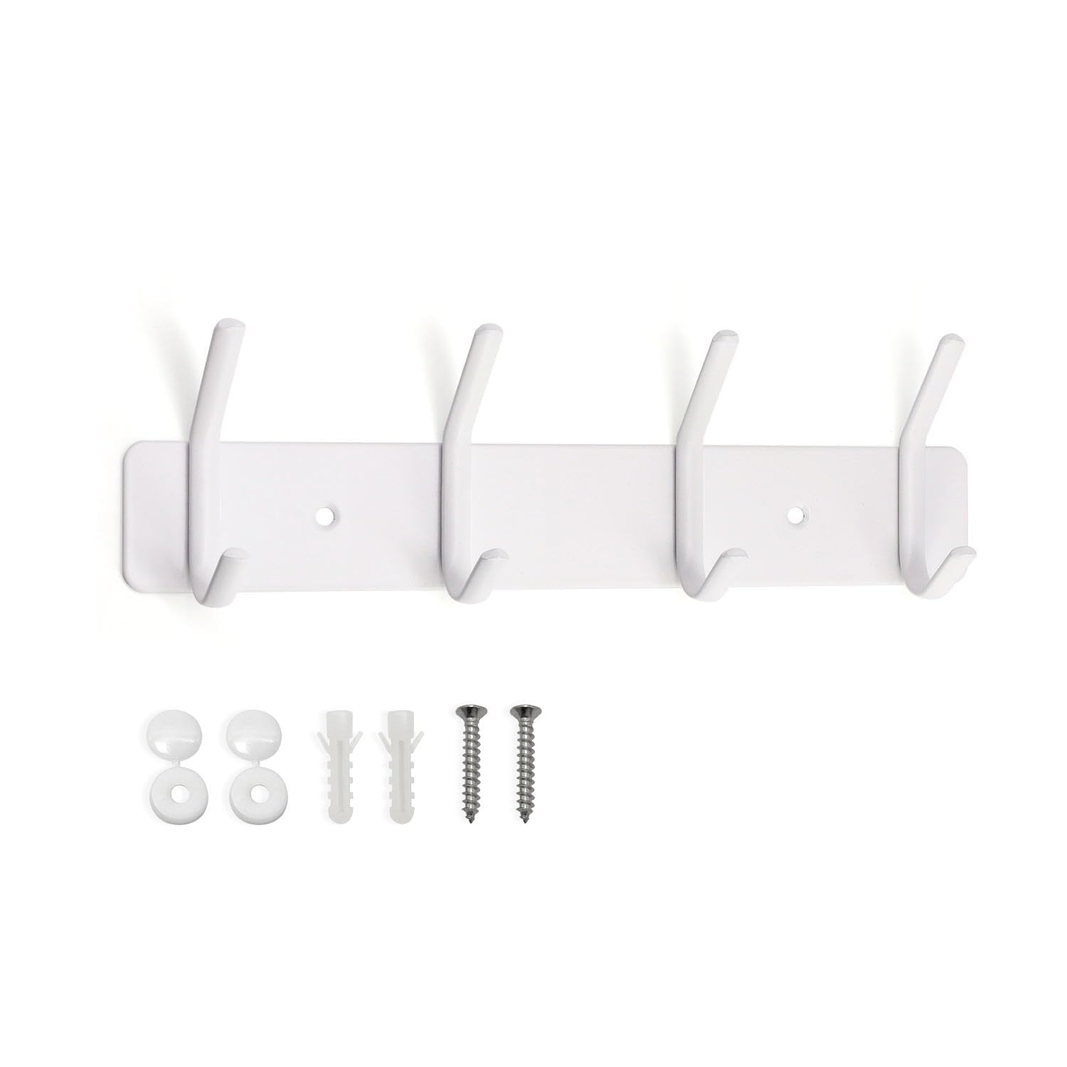 AJLTPA Coat Hooks Wall Mounted, Heavy Duty Coat Rack, 4 Double Hooks Metal Coat Rail, White Coat Pegs for Hanging Clothes, Hat, Bags, Towels, Space Saving Organizer for Modern Home