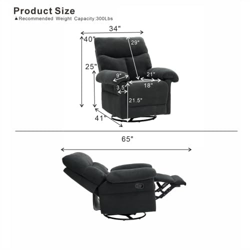 Image of Manual 360 Swivel Rocker Recliner Chair for Living Room, Dark Gray