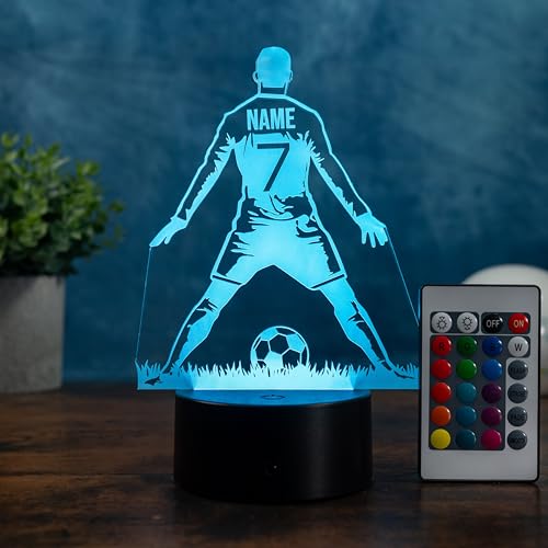 Optechvisual Personalisierte Fußballlampe LED-Tischlampe, Fußball Spieler Geschenk mit Name, dimmbar mit 16 Farben, Leuchte Tischleuchte Nachtlicht Kinder Geburtstag, mit Fußball-Motiv für Fans