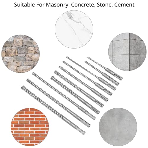 QWORK® 10PCS SDS Plus Rotary Hammer Drill Bit Set, With Tungsten Carbide Tips Forconcrete, Brick, And Stone And Masonry 4 QWORK® 10PCS SDS Plus Rotary Hammer Drill Bit Set, With Tungsten Carbide Tips Forconcrete, Brick, And Stone And Masonry - Image 4
