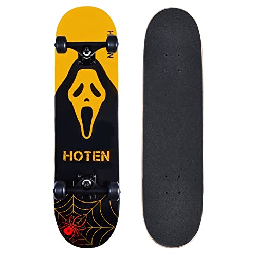 Pro Skateboards for Adults Teens Men 8 Inches Patinetas Trick Skateboard Complete, Standard Skateboards for Boys, Cool Design Advanced Adult Skate Board (Golden Ghost)