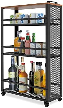fusehome Slim Kitchen Storage Cart, 3 Tier Metal Rolling Utility Cart Mesh Basket, Multifunction Wire Basket Shelf Trolley for Home Laundry, Bathroom, Living Room, Black