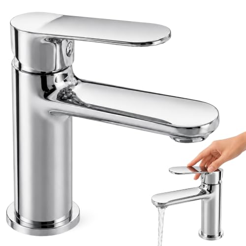 Grifo de Lavabo Monomando, Grifo Borras Colección Talent, Acabado cromado, con cartucho de doble step para el ahorro de energía y agua, Altura total de 138 mm, proyección del caño de 145 mm