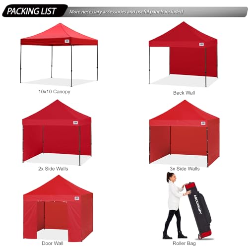 Image of ABCCANOPY Heavy Duty Easy Pop up Canopy Tent with Sidewalls 10x10, Red