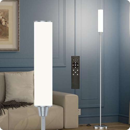 pekipe lampara de pie con control remoto，lampara pie salon，lampara de pie led regulable Brillo 10% - 100% y temperatura de color 3000k - 6000k，lámpara de pie con interruptor de pedal (níquel)