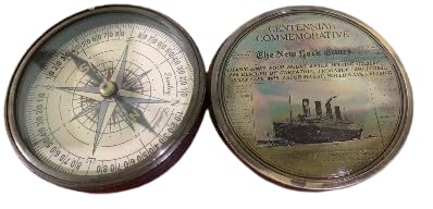 Brújula de bolsillo vintage con diseño náutico antiguo, acabado en latón portátil para navegación en senderismo, camping, viajes y colecciones miniatura 1