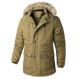 Abrigo con forro de piel para hombre, estilo militar, forro polar grueso, cálido, abrigo con capucha para exteriores, 4, 3XL