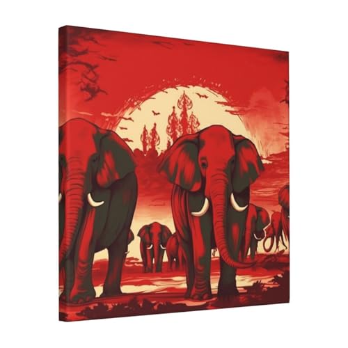 Toile murale moderne éléphants rouges 40,6 cm pour raviver un mur