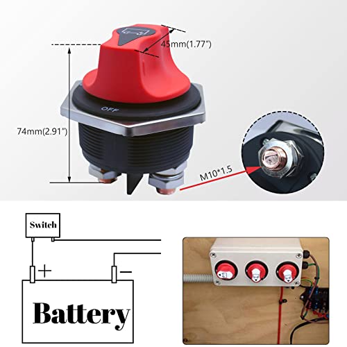 Yvyan Accu-scheidingsschakelaar, batterijhoofdschakelaar, 32 V DC 300 A VERDER 450 A, INT, waterdicht, aan/uit auto-accu… - Afbeelding 5