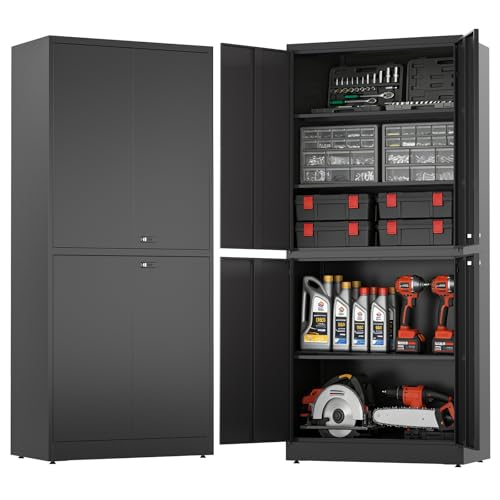 Mehrzweckschrank Metallschrank Werkzeugschrank mit 4 Türen Verstellbare Regale Aktenschrank Abschließbar für Büro Garage 180X80X40cm Schwarz