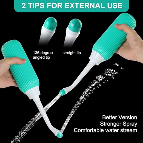Image of UCRAVO 500ML Plastic Retractable Handheld Bidet Portable Antislip Angled Nozzle Spray Easy to use with Travel Bag Green Bottle for Toilet Jet Personal Hygiene Care Water Spray Bidet Multipurpose