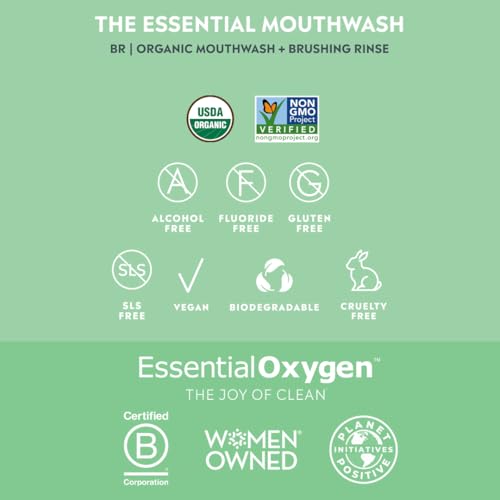 Essential Oxygen Certified BR Organic Brushing Rinse, All Natural Mouthwash for Whiter Teeth, Fresher Breath, and Happier Gums, Alcohol-Free Oral Care, Peppermint, 32 Ounce - Image 4