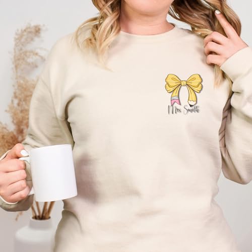 Coquette Bow Teacher Sweatshirt Personalized Custom Gift for Back to School Unisex Men Women Crewneck Shirt4